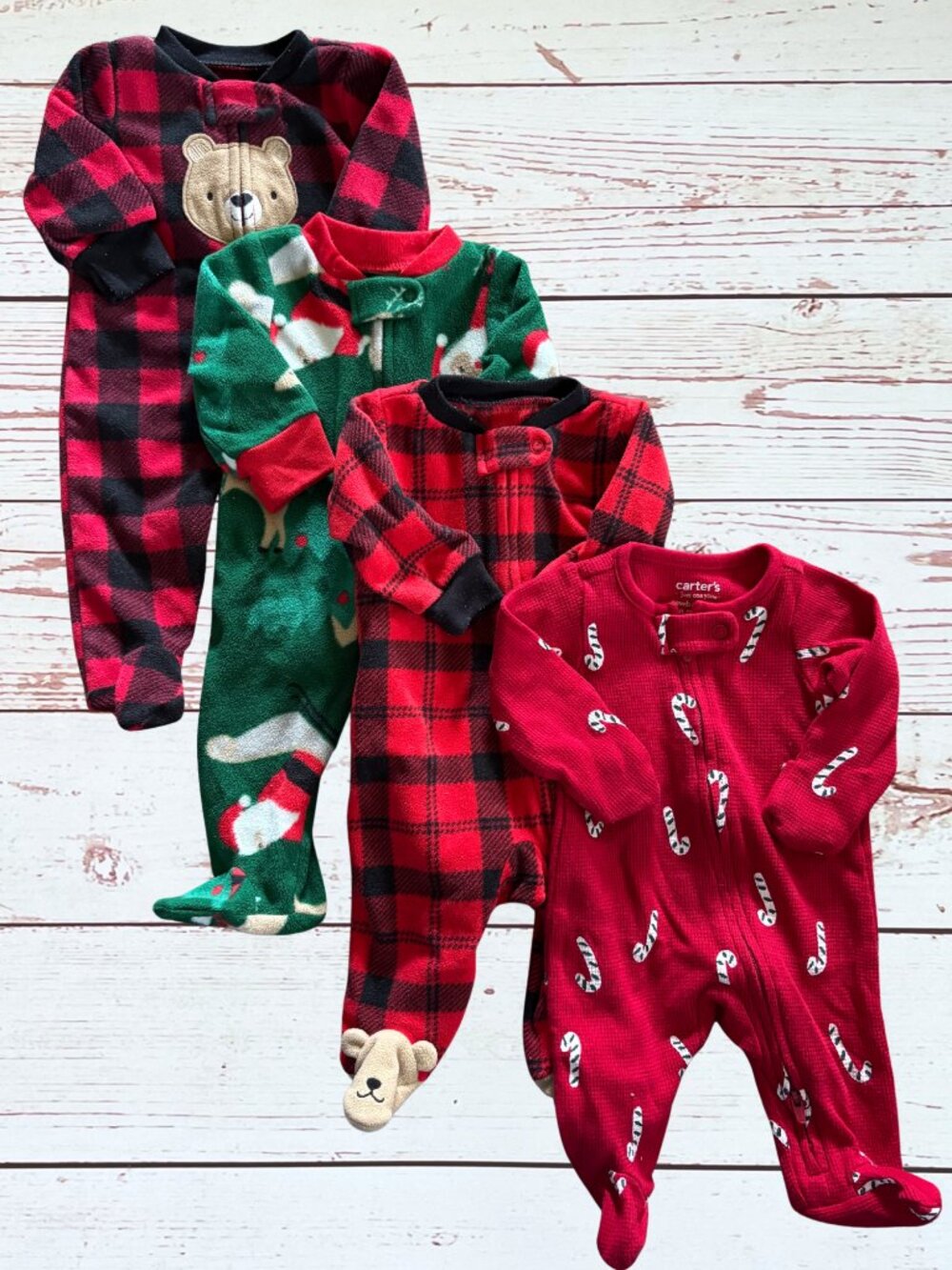 Newborn Baby Christmas Footie Pajamas 4 pc. Bundle